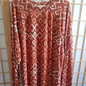 LULAROE ERIN LONG SLEEVE RAGLAN TOP GEOMETRIC BURNT ORANGE-WOMENS PLUS SIZE 2XL